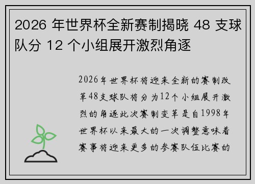 2026 年世界杯全新赛制揭晓 48 支球队分 12 个小组展开激烈角逐 2026 年世界杯全新赛制揭晓 48 支球队分 12 个小组展开激烈角逐